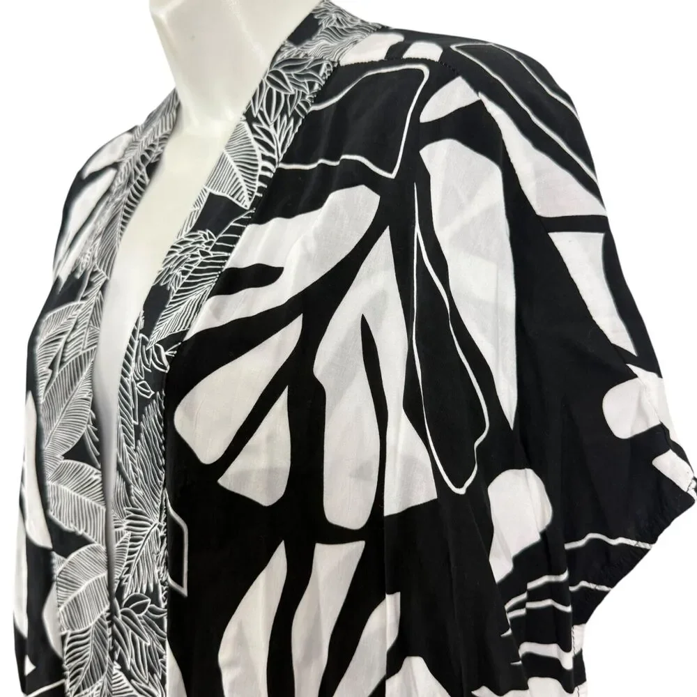Chicos Printed Boarder Ruana Reversible Womens Open Kimono Jacket Black sz S / M